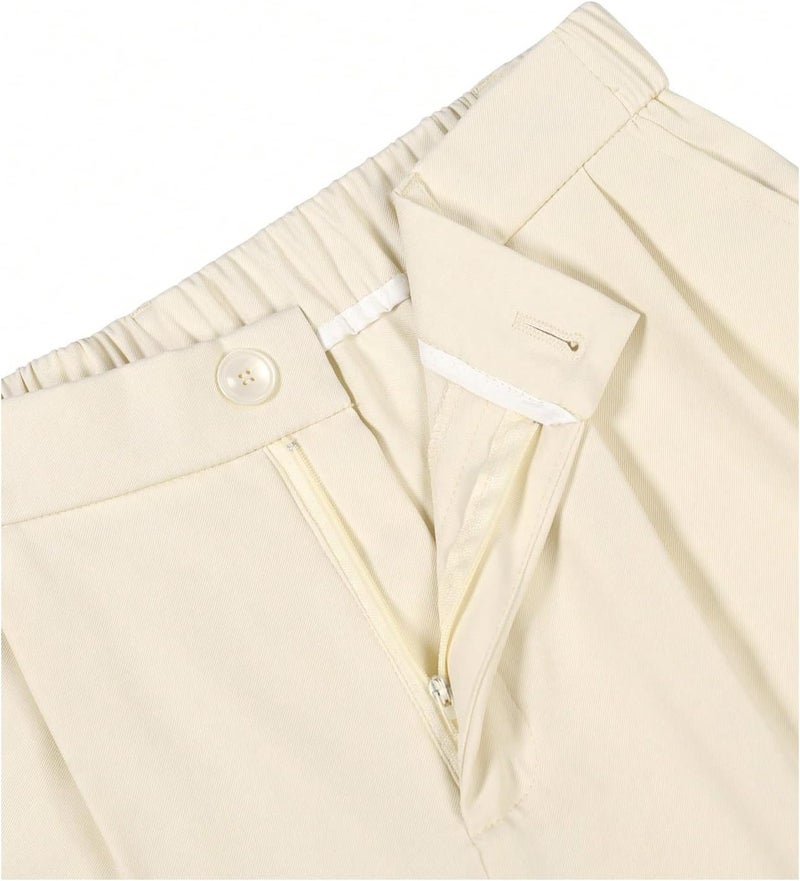OYOANGLE Men's Dress Pants Zipper Fly Pleated Business Casual Skinny Tapered Trousers - Image 5